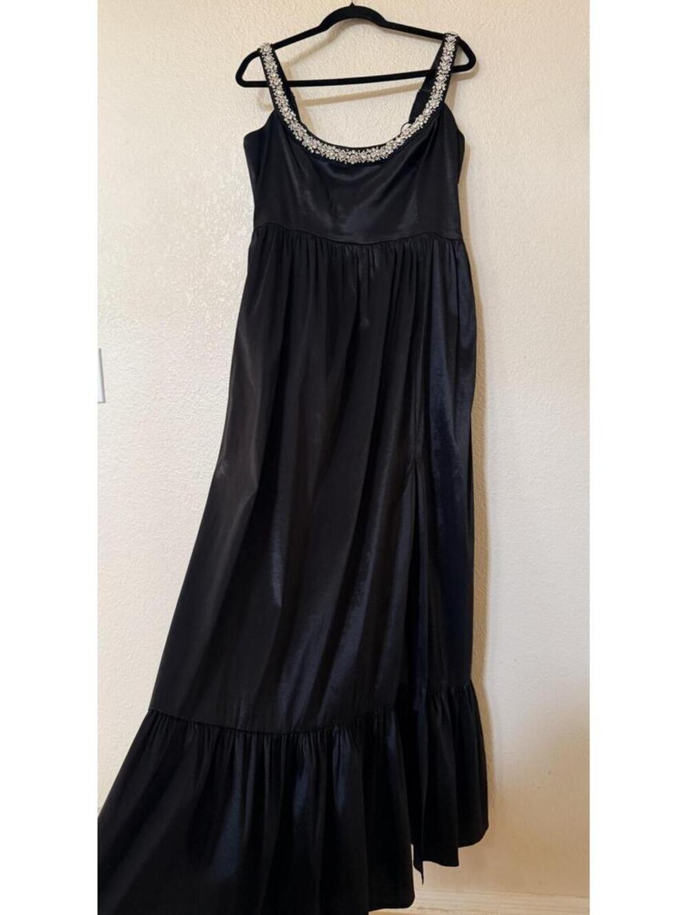New Hutch Ericha Crystal Embellished Satin Gown In Black Sz 14 $350 - Picture 10 of 16